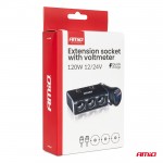 Ανταπτορας Αναπτηρα 12/24V 120W Ψηφιακος ΜΑΥΡΟΣ/3 ΘΕΣΕΙΣ/2xUSB-A Qc 3.0ΜΕ Καλωδιο 80cm Amio - 1 Τεμ.
