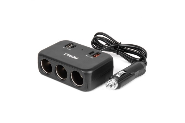 Ανταπτορας Αναπτηρα 12/24V 120W ΜΑΥΡΟΣ/3 ΘΕΣΕΙΣ/1xUSB-A+1xUSB-C Qc 4.0 Ταχειας ΦΟΡΤΙΣΗΣ/ΚΑΛΩΔΙΟ 80cm Amio - 1 Τεμ.