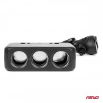 Ανταπτορας Αναπτηρα 12/24V 120W Ψηφιακος ΜΑΥΡΟΣ/3 ΘΕΣΕΙΣ/2xUSB-A + 1xUSB-C Qc 4.0ΜΕ Καλωδιο 80cm Amio - 1 Τεμ.