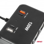 Ανταπτορας Αναπτηρα 12/24V 120W Ψηφιακος ΜΑΥΡΟΣ/3 ΘΕΣΕΙΣ/2xUSB-A + 1xUSB-C Qc 4.0ΜΕ Καλωδιο 80cm Amio - 1 Τεμ.