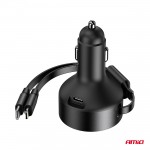 Φορτιστης Αναπτηρα 12/24V Με 1ΘΥΡΑ USB-C 60W Ταχειας Φορτισης Με Ενσωματωμενο Καλωδιο Usb C+APPLE Lighting Αμιο - 1 Τεμ.