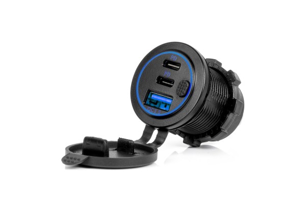 Amio – Φορτιστής Αναπτήρα 12/24V 2xUSB-C + Usb QC3.0 Για Ταχεία Φόρτιση & Ασφαλή Χρήση Με Led – 1 Τεμ. (04596/AM)