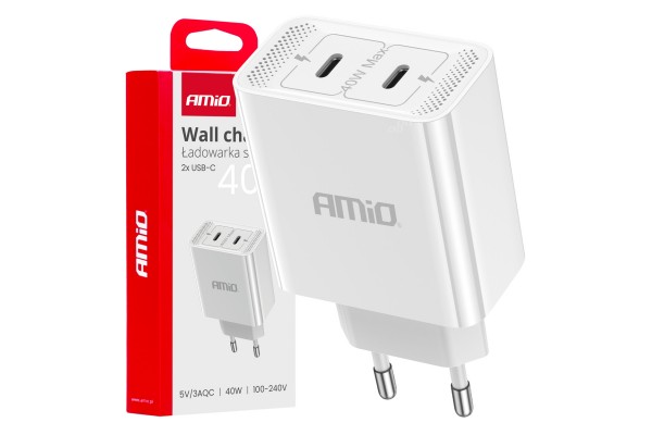 Φορτιστης Κινητοy Οικιακη Πριζα 2ΘΥΡΕΣ 2xUSB-C 40W 5V/3AQC Λευκοσαμιο - 1 ΤΕΜ.