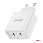 Φορτιστης Κινητοy Οικιακη Πριζα 2ΘΥΡΕΣ 2xUSB-C 40W 5V/3AQC Λευκοσαμιο - 1 ΤΕΜ.