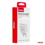 Φορτιστης Κινητοy Οικιακη Πριζα 2ΘΥΡΕΣ 2xUSB-C 40W 5V/3AQC Λευκοσαμιο - 1 ΤΕΜ.