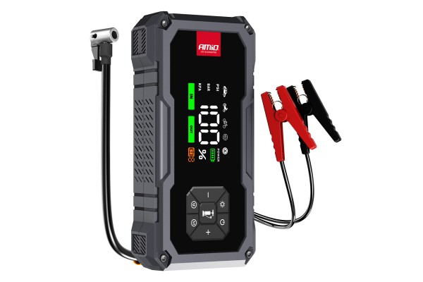 Amio - Φορητός Εκκινητής Μπαταρίας (Jump Starter) Με Ενσωματωμένο Κομπρεσέρ Αέρα, Powerbank Και Φακό Led Τάση Λειτουργίας 12V Με Χωρητικότητα 7,2Ah Και Μέγιστο Ρεύμα Εκκίνησης 600A Για Επιβατικά Αυτοκίνητα - 1 τεμ. (04674/AM)