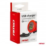 Πριζα Φορτισης Με 2 Θυρες Usb + Type C Και Καπακι Κοκκινη 12/24V 5-12V 3.0A Quick Charger MOD-09 Amio -1 ΤΕΜ.