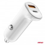 Φορτιστης Αναπτηρα 12/24V Με 2 Θυρες USB-C+USB 20W 5V/3AQC Ταχειας Φορτισης Λευκοσamio - 1 Τεμ.