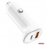 Φορτιστης Αναπτηρα 12/24V Με 2 Θυρες USB-C+USB 20W 5V/3AQC Ταχειας Φορτισης Λευκοσamio - 1 Τεμ.