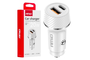 Φορτιστης Αναπτηρα 12/24V Με 2 Θυρες USB-C+USB 20W 5V/3AQC Ταχειας Φορτισης Λευκοσamio - 1 Τεμ.