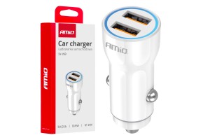 Φορτιστης Αναπτηρα 12/24V Με 2 Θυρες 2xUSB 10.5W 5V/2.1A Λευκος Amio - 1 Τεμ.