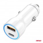 Φορτιστης Αναπτηρα 12/24V Με 2 Θυρες USB-C+USB 20W 5V/3AQC Ταχειας Φορτισης Λευκοamio - 1 Τεμ.