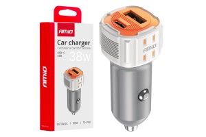 Φορτιστης Αναπτηρα 12/24V Με 2 Θυρες USB-C+USB 38W 5V/3AQC Ταχειας Φορτισης Λευκος Amio - 1 Τεμ.