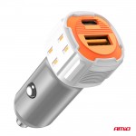 Φορτιστης Αναπτηρα 12/24V Με 2 Θυρες USB-C+USB 38W 5V/3AQC Ταχειας Φορτισης Λευκος Amio - 1 Τεμ.