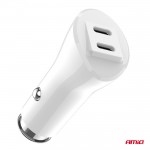 Φορτιστης Αναπτηρα 12/24V Με 2 Θυρες 2xUSB-C 40W 5V/3AQC Ταχειας Φορτισης Λευκος Amio - 1 Τεμ.