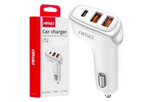 Φορτιστης Αναπτηρα 12/24V Με 3 Θυρες USB-C+2xUSB 38W 5V/3AQC Ταχειας Φορτισης Λευκος Amio - 1 Τεμ.