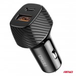 Φορτιστης Αναπτηρα Με 2 Θυρες USB-A Quick CHARGE+USB-C 20W Μαυρο Amio - 1 Τεμ.