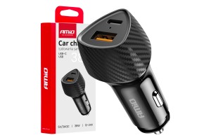 Φορτιστης Αναπτηρα Με 2 Θυρες USB-A Quick CHARGE+USB-C 38W Μαυρο Amio - 1 Τεμ.