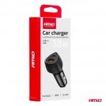 Φορτιστης Αναπτηρα Με 2 Θυρες USB-A Quick CHARGE+USB-C 38W Μαυρο Amio - 1 Τεμ.