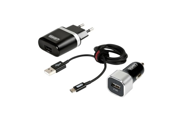 Φορτιστης Αναπτηρα 12/24V 3 Σε 1 Με Πριζα 230V + 1 Micro Usb 2400mA Με Καλωδιο 100cm Silver Line Lampa - 1 TEM.