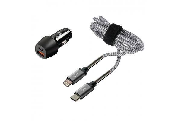 Φορτιστης Αναπτηρα Με 2 Usb Και Καλωδιο Φορτισησκαισυγχρονισμου 100cm Apple Lighting Kit Pro 18W 12/24V