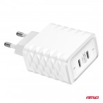 Φορτιστης Με Οικιακη Πριζα Με 2 Θυρες 2xUSB-C 35W 100-240V Λευκο Amio - 1 Τεμ.