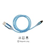 Καλωδιο Usb Φορτισης & Συγχρονισμου Micro USB/TYPE-C/LIGHTING Με Μαγνητικη Υποδοχη & Μπλε Φως 100 Cm