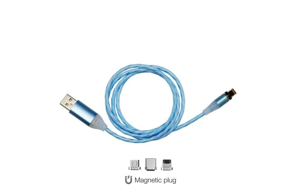 Καλωδιο Usb Φορτισης & Συγχρονισμου Micro USB/TYPE-C/LIGHTING Με Μαγνητικη Υποδοχη & Μπλε Φως 100 Cm