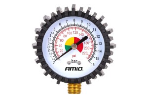 Amio - Επαγγελματικό Μηχανικό Μανόμετρο Πίεσης Ελαστικών 16 Bar Με Λαστιχένια Προστασία – Αναλογική Ένδειξη -1 τεμ. (04467/ΑΜ)
