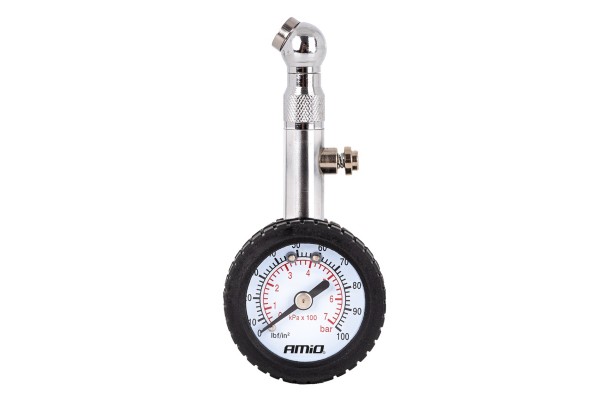 Amio - Μηχανικό Μανόμετρο Πίεσης Ελαστικών 7 Bar Με Περιστρεφόμενη Κεφαλή Και Βαλβίδα Εκτόνωσης – Αναλογικό Υψηλής Ακρίβειας - 1 τεμ. (04469/AM)