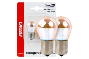 Amio – Λάμπες Αλογόνου PY21W BAU15s 12V 21W Πορτοκαλί/Χρώμιο Lumitec Για Φλας & Καθαρή Σήμανση – Σετ 2 Τεμ. (04627/AM)