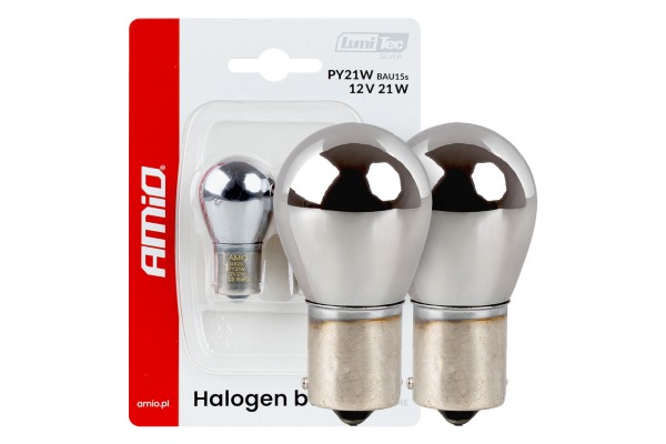 Amio – Λάμπες Αλογόνου PY21W BAU15s 12V 21W Λευκό/Χρώμιο Lumitec Για Φλας & Φώτα Θέσης – Σετ 2 Τεμ. (04629/AM)