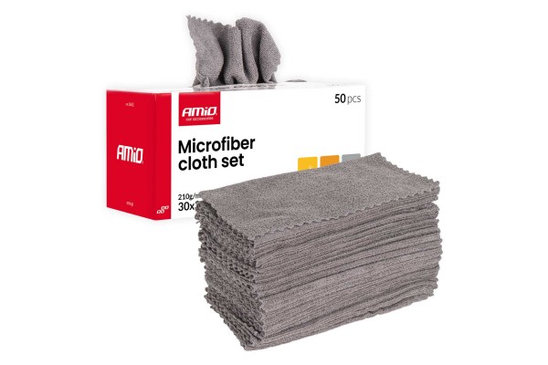Amio - Σετ Πανιά Μικροϊνών (Microfiber) Διαστάσεων 30x30cm Με Πυκνότητα 210g/m² Σε Συσκευασία 50 Τεμαχίων Για Επιβατικά Αυτοκίνητα Και Οικιακή Χρήση - 50 τεμ. (04492/AM)