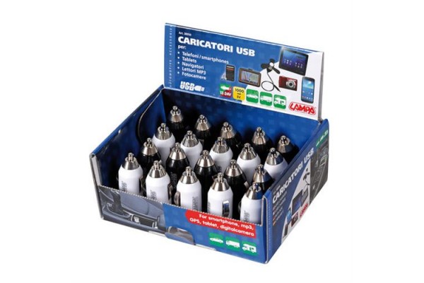 Lampa Φορτιστές Αναπτήρα Usb 12/24V 1000mA 5V- Στάντ Με 20 φορτιστές L38950 Lampa Φορτιστές Αναπτήρα Usb 12/24V 1000mA 5V- Στάντ Με 20 φορτιστές L38950