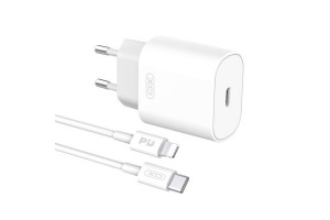 XO Φορτιστής με Θύρα USB-C και Καλώδιο Lightning Power Delivery Λευκός (L91)