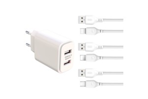 XO Φορτιστής με 2 Θύρες USB-A και Καλώδιο Lightning Λευκός (L90C)