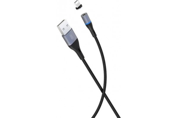 XO ΝΒ125 Braided / Magnetic USB 2.0 Cable USB-C male - USB-A male Μαύρο 1m