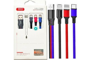 XO NB143 Υφασμάτινο καλώδιο 3 σε 1 (USB σε Lightning / Type-C / micro USB) Πολύχρωμο 1.2m