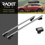 Μπάρες Οροφής Αλουμινίου Universal Rackit RK004-1 120cm Railing System Σετ Με Πόδια Και Κλειδαριά Ασημί 2 Τεμάχια