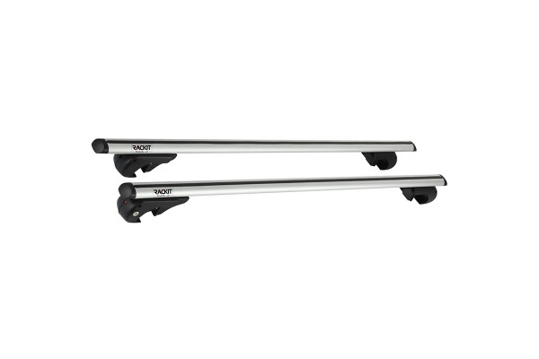 Μπάρες Οροφής Αλουμινίου Universal Rackit RK004 135cm Railing System Σετ Με Πόδια Και Κλειδαριά Ασημί 2 Τεμάχια