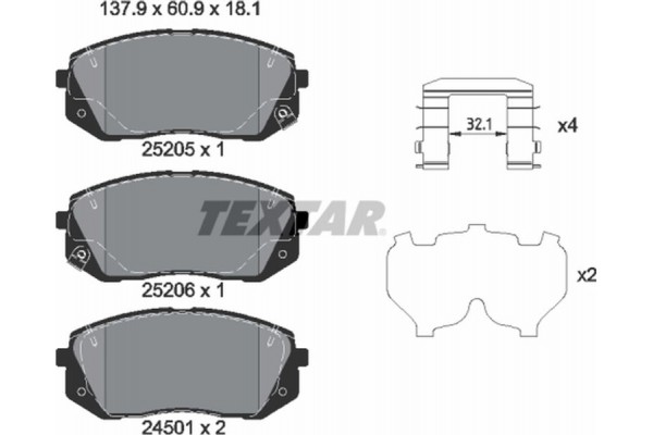 Textar Σετ τακάκια, Δισκόφρενα - 2520504
