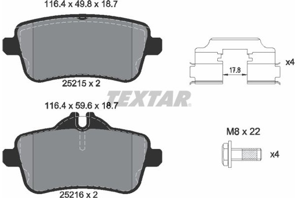 Textar Σετ τακάκια, Δισκόφρενα - 2521502