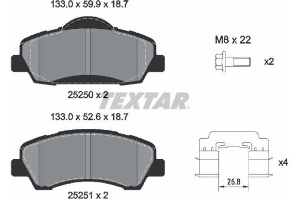 Textar Σετ τακάκια, Δισκόφρενα - 2525004