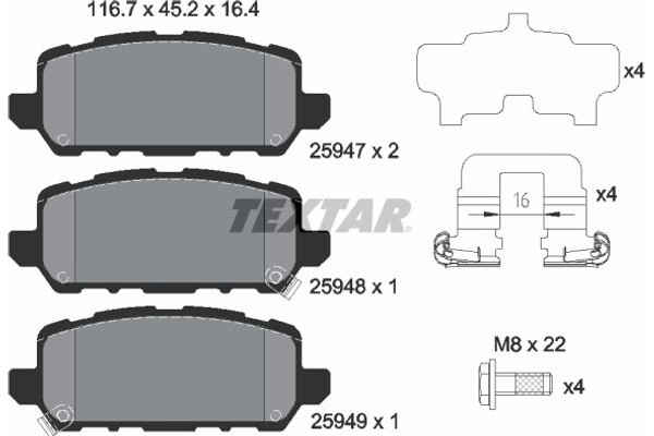 Textar Σετ τακάκια, Δισκόφρενα - 2594701