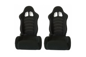 Καθίσματα Bucket Apollo Sport Ύφασμα Μαύρο Με Άσπρες Ραφές Ζευγάρι 2 Τεμαχίων