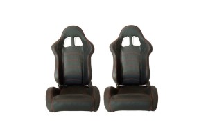 Καθίσματα Bucket Apollo Sport Δερματίνη Μαύρο Με Κόκκινες Ραφές Ζευγάρι 2 Τεμαχίων