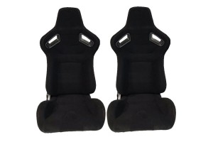 Καθίσματα Bucket R8 Style Ύφασμα Μαύρο Με Κόκκινες Ραφές Ζευγάρι 2 Τεμαχίων