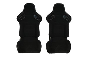 Καθίσματα Bucket R8 Style Ύφασμα Μαύρο Με Άσπρες Ραφές Ζευγάρι 2 Τεμαχίων