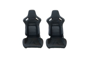 Καθίσματα Bucket R8 Style Δερματίνη Μαύρα Με Άσπρες Ραφές Ζευγάρι 2 Τεμαχίων