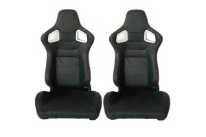 Καθίσματα Bucket Rs Δερματίνη Μαύρα Με Κόκκινες Ραφές Ζευγάρι 2 Τεμαχίων